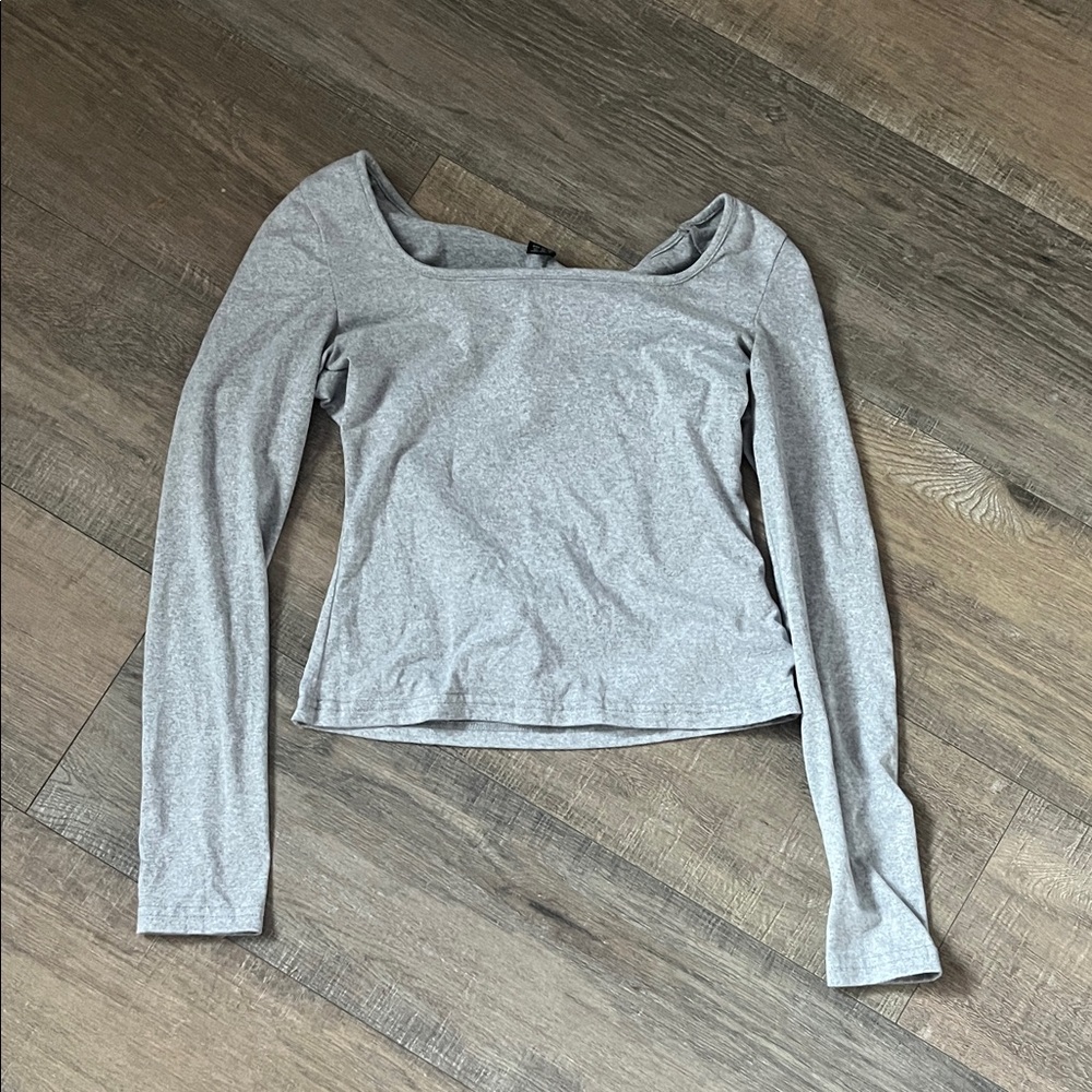 SHEIN Light Gray Long Sleeve Blouse